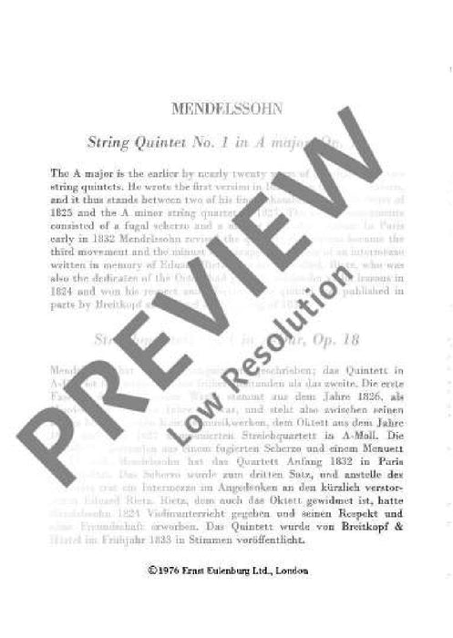 String Quintet A major op. 18 孟德爾頌．菲利克斯 弦樂五重奏大調 總譜 歐伊倫堡版 | 小雅音樂 Hsiaoya Music