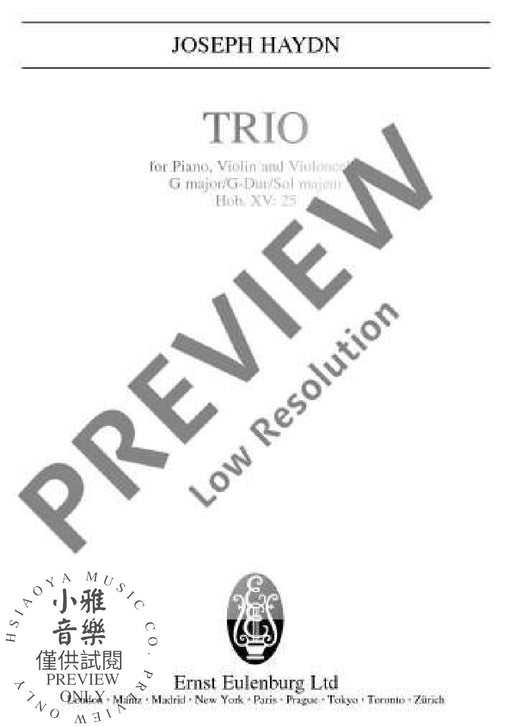 Piano Trio G major Hob. XV: 25 with Rondo all'Ongarese 海頓 鋼琴三重奏大調迴旋曲 歐伊倫堡版 | 小雅音樂 Hsiaoya Music