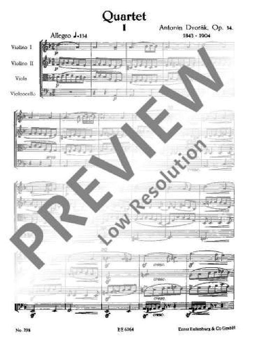 Stringquartet D minor op. 34 B 75 德弗札克 弦樂四重奏小調 總譜 歐伊倫堡版 | 小雅音樂 Hsiaoya Music