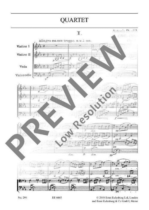 String Quartet Eb major op. 51 B 92 德弗札克 弦樂四重奏大調 總譜 歐伊倫堡版 | 小雅音樂 Hsiaoya Music