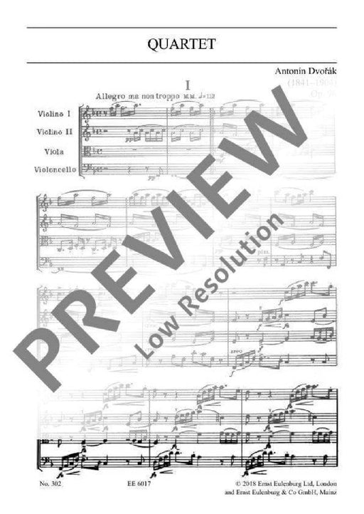 String Quartet F major op. 96 B 179 American 德弗札克 弦樂四重奏大調 總譜 歐伊倫堡版 | 小雅音樂 Hsiaoya Music