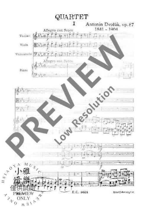 Piano Quartet Eb major op. 87 B 162 德弗札克 鋼琴四重奏大調 歐伊倫堡版 | 小雅音樂 Hsiaoya Music