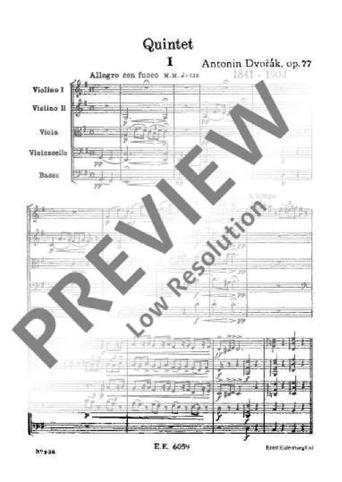 String Quintet G major op. 77 B 49 德弗札克 弦樂五重奏大調 總譜 歐伊倫堡版 | 小雅音樂 Hsiaoya Music