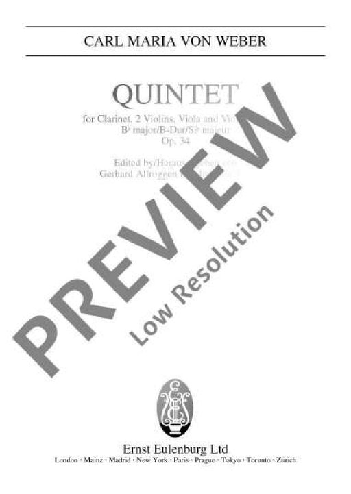 Quintet Bb major op. 34 JV 182; WeV P.11 韋伯．卡爾 五重奏大調 總譜 歐伊倫堡版 | 小雅音樂 Hsiaoya Music