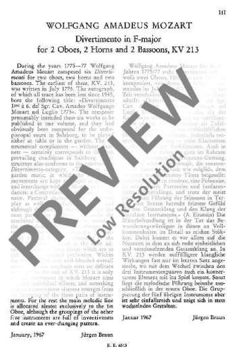 Divertimento No. 8 F major KV 213 莫札特 嬉遊曲 大調 總譜 歐伊倫堡版 | 小雅音樂 Hsiaoya Music