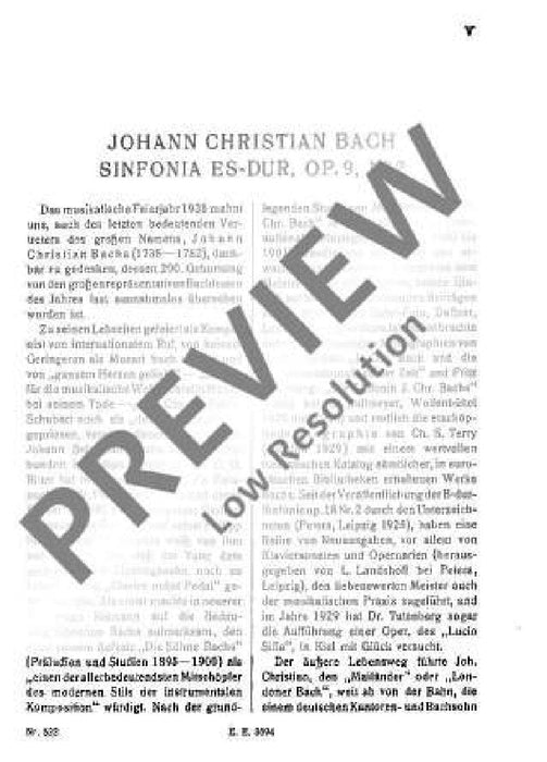 Symphony Eb major op. 9/2 巴赫約翰‧克里斯提安 交響曲大調 總譜 歐伊倫堡版 | 小雅音樂 Hsiaoya Music