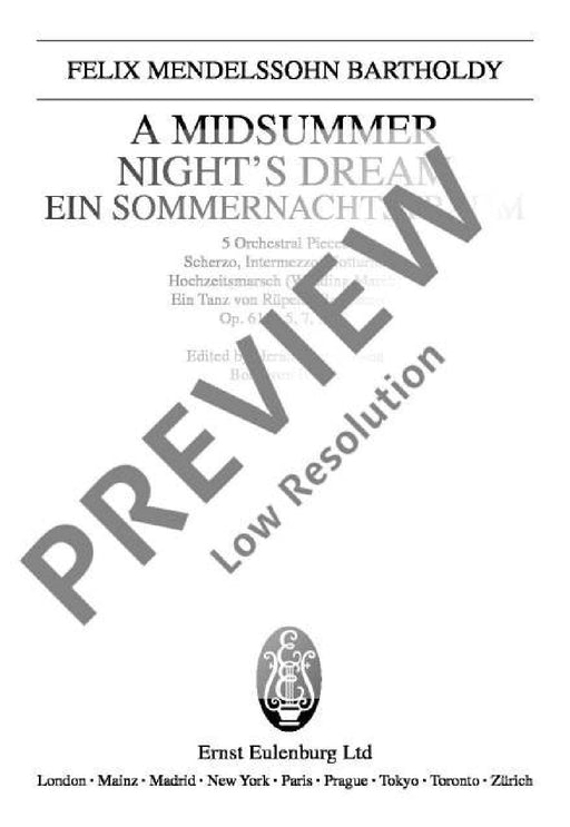 A Midsummer Night's Dream op. 61 5 Orchestral Pieces 孟德爾頌．菲利克斯 仲夏夜之夢 管弦樂團 小品 總譜 歐伊倫堡版 | 小雅音樂 Hsiaoya Music