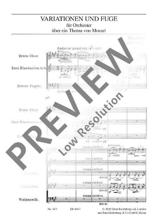 Variations and Fugue op. 132 on a Theme of Mozart 雷格馬克斯 變奏曲復格曲 主題 總譜 歐伊倫堡版 | 小雅音樂 Hsiaoya Music