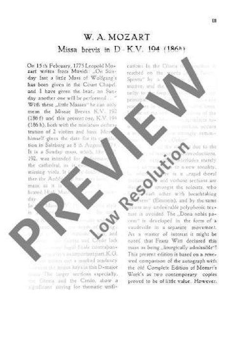 Missa brevis D major KV 194 莫札特 大調 總譜 歐伊倫堡版 | 小雅音樂 Hsiaoya Music