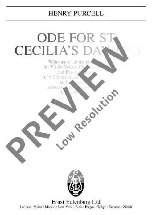 Ode for St. Cecilia's Day 1683 Welcome to all the pleasures 珀瑟爾 頌歌 總譜 歐伊倫堡版 | 小雅音樂 Hsiaoya Music