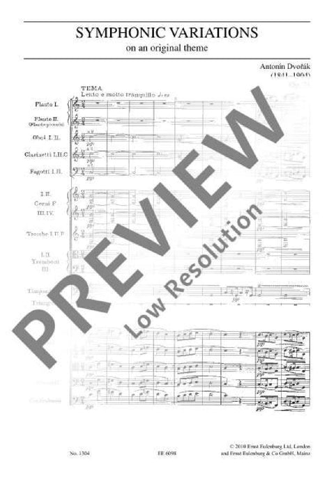 Symphonic Variations op. 78 B 70 德弗札克 變奏曲 總譜 歐伊倫堡版 | 小雅音樂 Hsiaoya Music