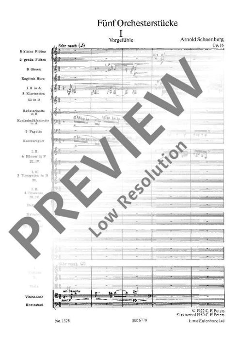 5 Orchestral Pieces op. 16 Original Version 荀貝格 管弦樂團 小品 總譜 歐伊倫堡版 | 小雅音樂 Hsiaoya Music
