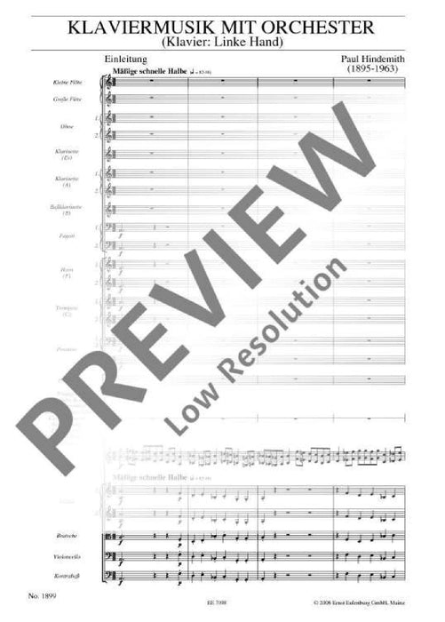 Klaviermusik mit Orchester op. 29 (Piano: Left Hand) and Orchestra 辛德密特 管弦樂團 總譜 歐伊倫堡版 | 小雅音樂 Hsiaoya Music