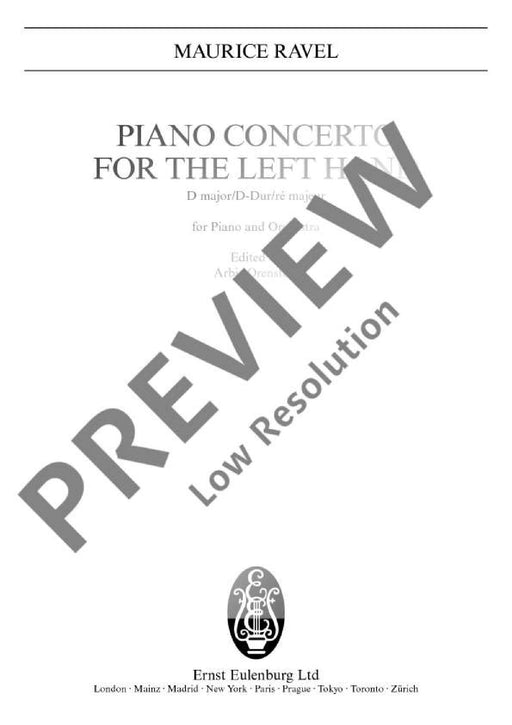 Piano Concerto for the Left Hand D major 拉威爾摩利斯 鋼琴協奏曲 大調 總譜 歐伊倫堡版 | 小雅音樂 Hsiaoya Music