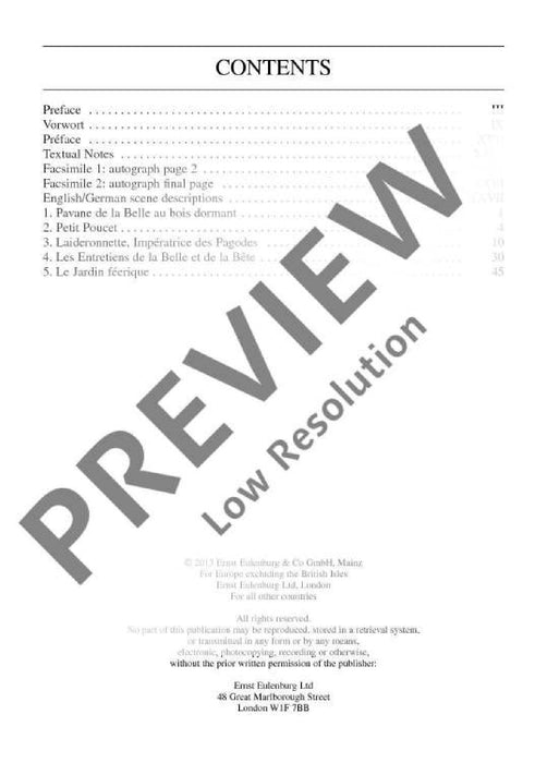 Ma Mère L'Oye Cinq Pièces Enfantines 拉威爾摩利斯 鵝媽媽組曲 總譜 歐伊倫堡版 | 小雅音樂 Hsiaoya Music