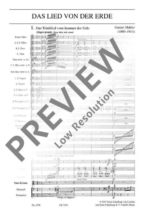 The Song of the Earth 馬勒．古斯塔夫 大地之歌 總譜 歐伊倫堡版 | 小雅音樂 Hsiaoya Music