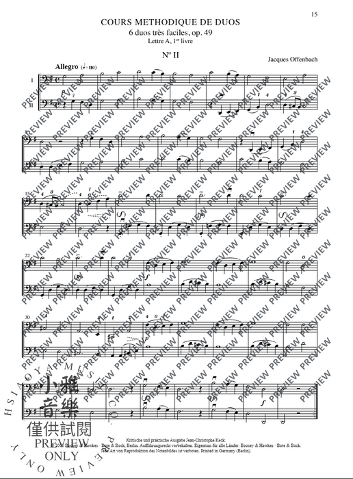 Cours méthodique de duos pour deux violoncelles Vol. 1 op. 49 Edition de Cyrille Tricoire et Jean-Christophe Keck 歐芬巴赫 雙大提琴 二重奏 柏特柏克版 | 小雅音樂 Hsiaoya Music