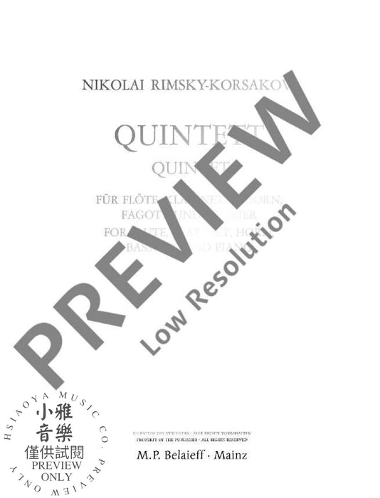 Quintet Bb major op. posth. for flute, clarinet, horn, bassoon and piano 李姆斯基－柯薩科夫 鋼琴五重奏大調鋼琴 | 小雅音樂 Hsiaoya Music