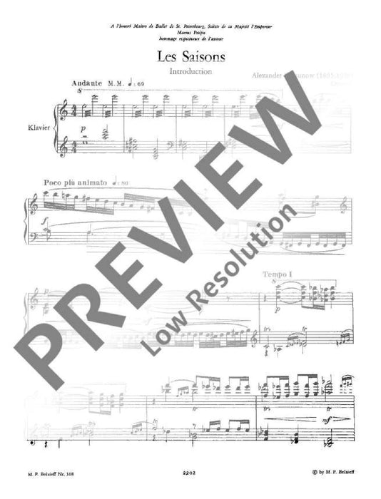 The Seasons op. 67 Ballet in one Act and four Tableaux by Marius Petipa 葛拉祖諾夫 四季 芭蕾 鋼琴 芭雷伴奏 | 小雅音樂 Hsiaoya Music