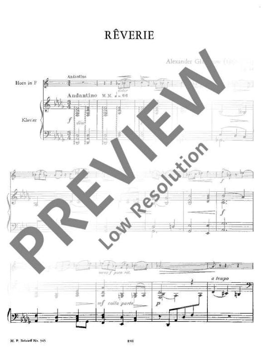 Rêverie Db Major op. 24 for horn and orchestra 葛拉祖諾夫 大調 法國號管弦樂團 法國號 (含鋼琴伴奏) | 小雅音樂 Hsiaoya Music