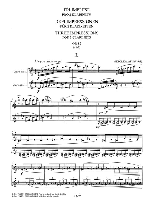 Three Impressions op. 87 卡拉畢斯 豎笛 2把 朔特版 | 小雅音樂 Hsiaoya Music