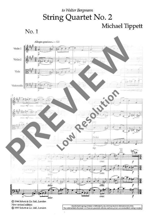 String Quartet No. 2 提佩特 弦樂四重奏 總譜 朔特版 | 小雅音樂 Hsiaoya Music