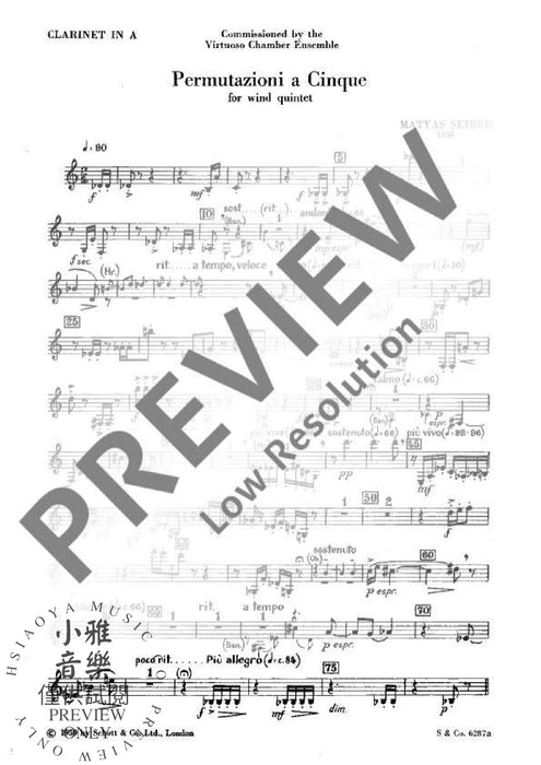 Permutazioni a Cinque 木管五重奏 朔特版 | 小雅音樂 Hsiaoya Music