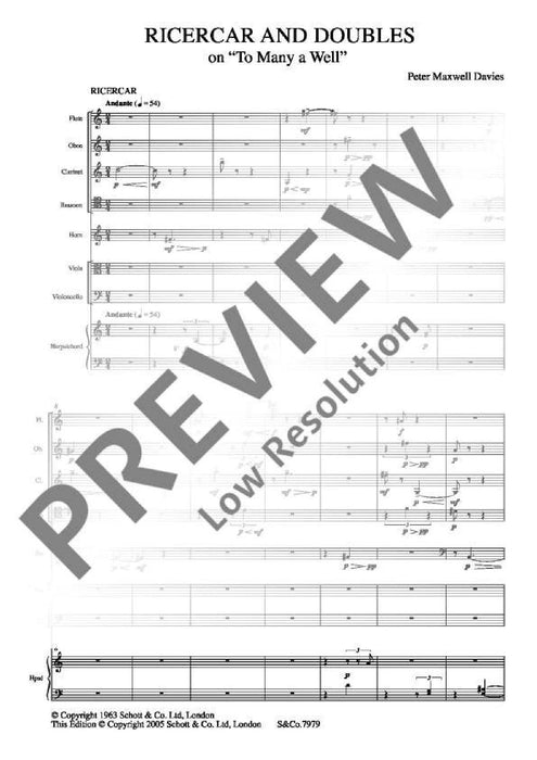 Ricercar and Doubles op. 10 on To Many a Well 馬克斯威爾．戴維斯 總譜 朔特版 | 小雅音樂 Hsiaoya Music