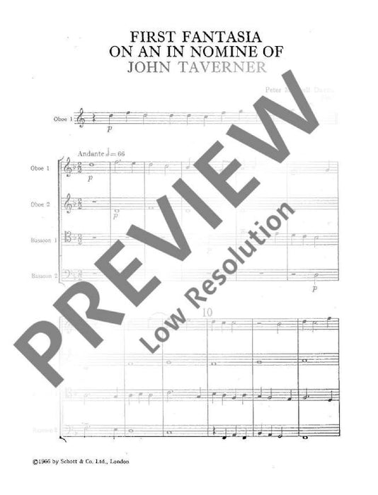 First Fantasia on an In Nomine of John Taverner op. 19 馬克斯威爾．戴維斯 幻想曲 總譜 朔特版 | 小雅音樂 Hsiaoya Music