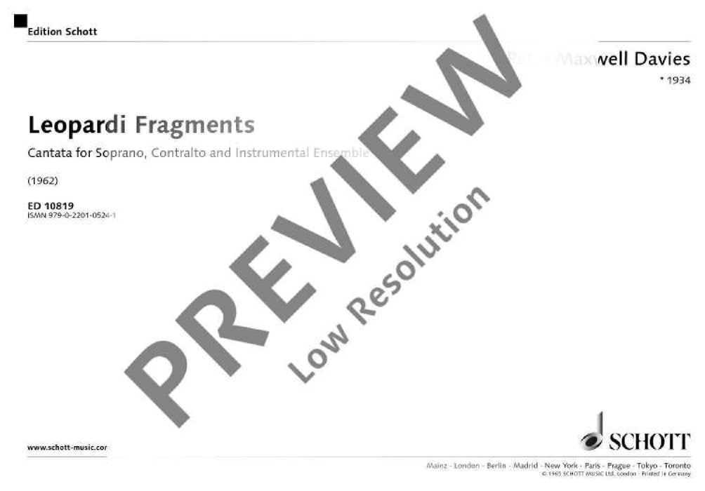 Leopardi Fragments op. 18 Cantate 馬克斯威爾．戴維斯 總譜 朔特版 | 小雅音樂 Hsiaoya Music