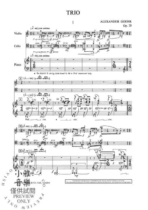Piano Trio No. 1 op. 20 哥爾˙亞力山大 鋼琴三重奏 朔特版 | 小雅音樂 Hsiaoya Music