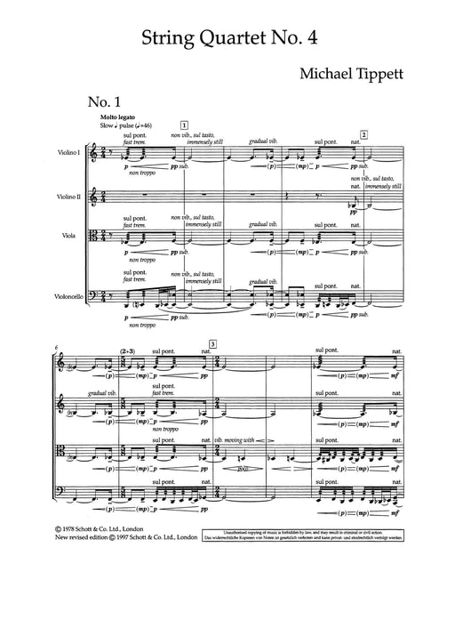 String Quartet No. 4 提佩特 弦樂四重奏 總譜 朔特版 | 小雅音樂 Hsiaoya Music