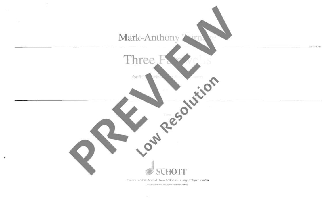 Three Farewells for flute, bass clarinet, harp and string quartet 長笛低音單簧管豎琴弦樂四重奏 總譜 朔特版 | 小雅音樂 Hsiaoya Music