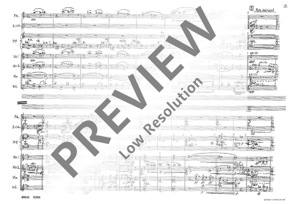 Three Farewells for flute, bass clarinet, harp and string quartet 長笛低音單簧管豎琴弦樂四重奏 總譜 朔特版 | 小雅音樂 Hsiaoya Music