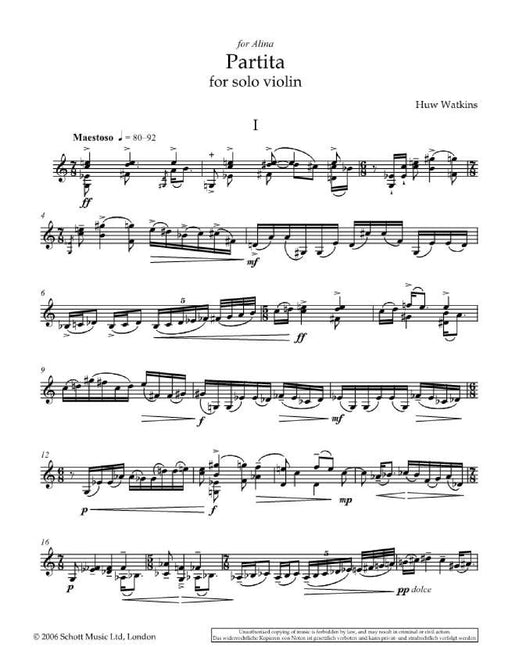 Partita for solo violin 瓦特金斯 古組曲 小提琴 小提琴獨奏 朔特版 | 小雅音樂 Hsiaoya Music