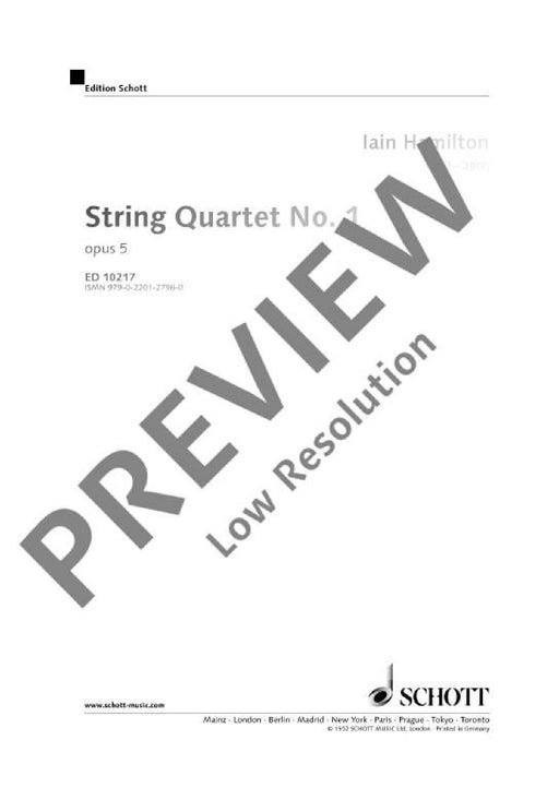 String Quartet No. 1 op. 5 漢米爾頓 弦樂四重奏 總譜 朔特版 | 小雅音樂 Hsiaoya Music