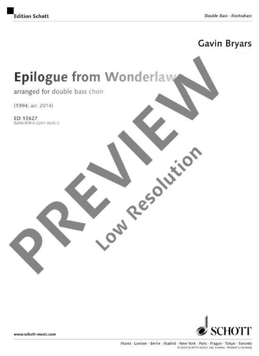 Epilogue from Wonderlawn arranged for double bass choir 布萊亞斯 改編 合唱團 低音大提琴獨奏 朔特版 | 小雅音樂 Hsiaoya Music