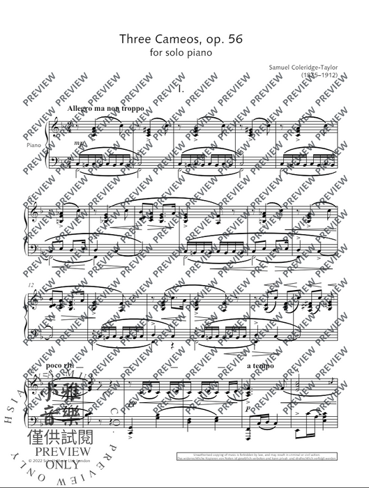 Three Cameos op. 56 for solo piano 柯爾瑞基－泰勒 鋼琴 朔特版 | 小雅音樂 Hsiaoya Music