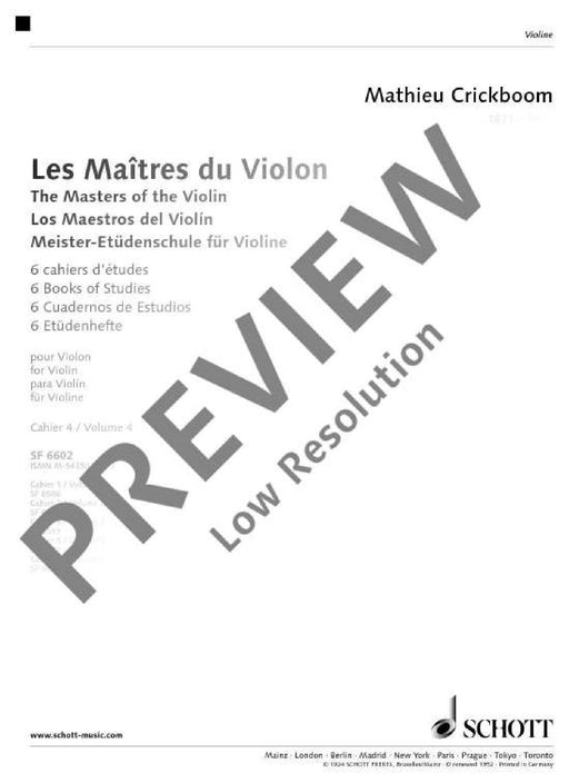 The Masters of the Violin Volume IV Twelve books of Studies revised, annotated and fingered by Mathieu Crickboom 克里克布姆 小提琴 小提琴練習曲 朔特版 | 小雅音樂 Hsiaoya Music