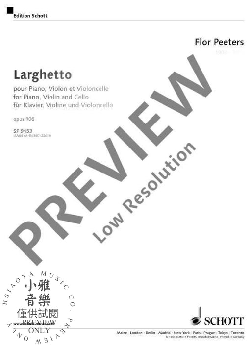 Larghetto op. 106 佩特斯 鋼琴三重奏 朔特版 | 小雅音樂 Hsiaoya Music