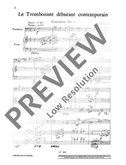 Le Tromboniste Débutant Contemporain Concertino No. 1 小協奏曲 長號加鋼琴 朔特版 | 小雅音樂 Hsiaoya Music