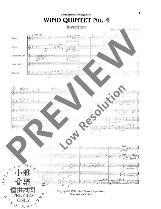 Woodwind Quintet No. 4 for flute, oboe, clarinet, horn and bassoon 佩爾 木管五重奏 木管樂器法國號 朔特版 | 小雅音樂 Hsiaoya Music