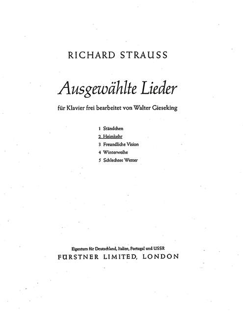 Selected Songs op. 15/5 No. 2 Homecoming 史特勞斯理查 歌 鋼琴獨奏 | 小雅音樂 Hsiaoya Music