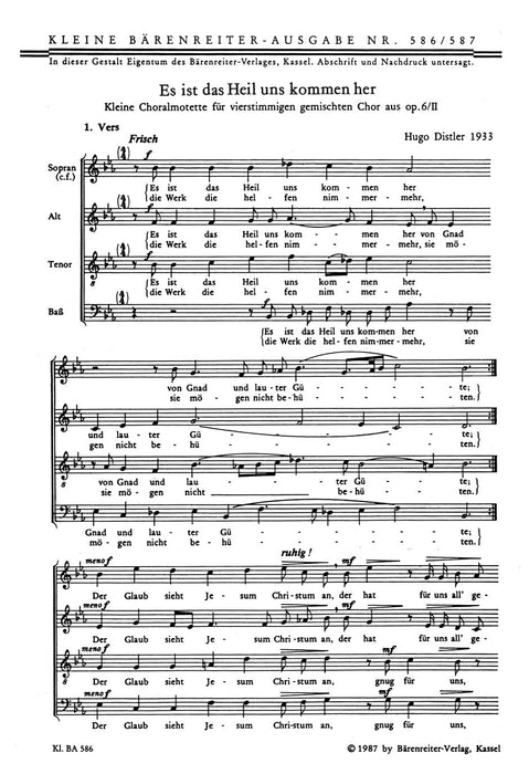 Es ist das Heil uns kommen her op. 6/2,II (1933) -Choralmotette- Chorale Motet 合唱經文歌聖詠經文歌 騎熊士版 | 小雅音樂 Hsiaoya Music