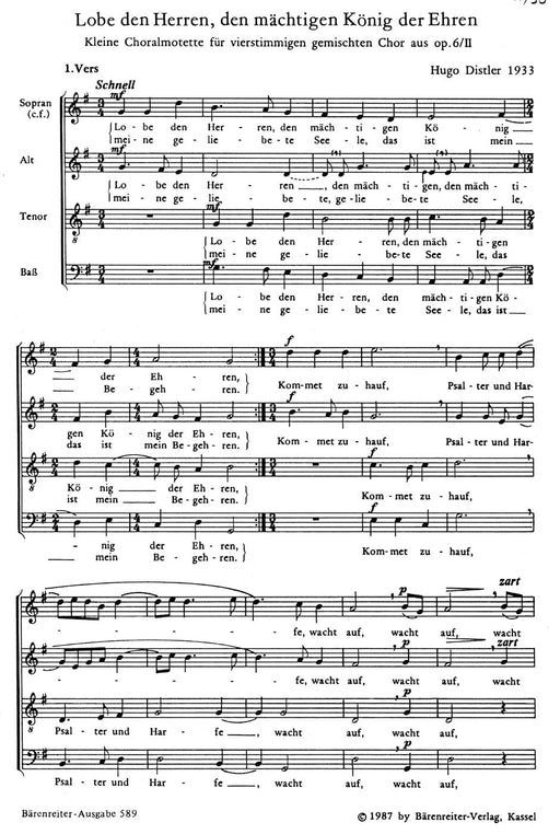 Lobe den Herren, den mächtigen König der Ehren op. 6/2,I (1933) -Chorale-motet- (Gothic print) Chorale Motet 合唱經文歌 聖詠經文歌 騎熊士版 | 小雅音樂 Hsiaoya Music
