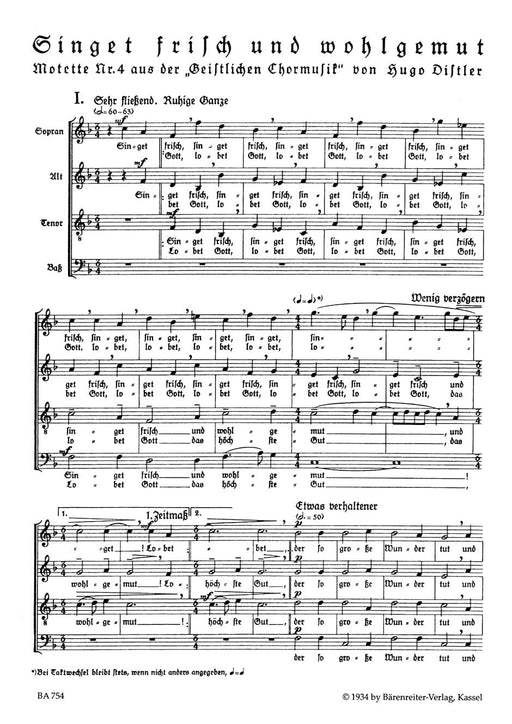 Singet frisch und wohlgemut for four-part choir op. 12/4 -Motet for Christmas- (No. 4 from "Geistliche Chormusik" (1934-1941) Motet for Christmas 經文歌 騎熊士版 | 小雅音樂 Hsiaoya Music
