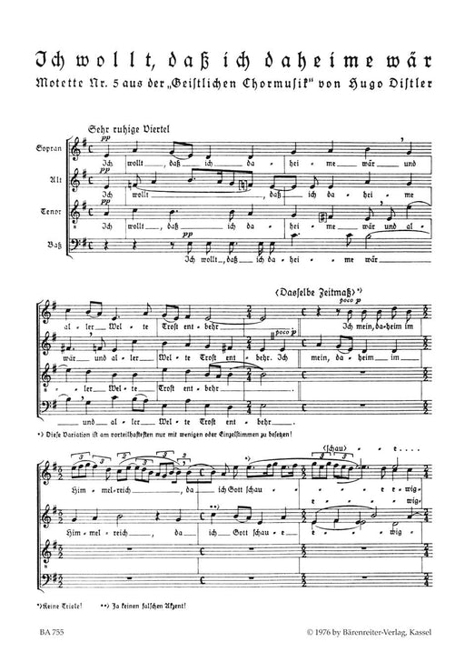 Ich wollt, daß ich daheime wär für vierstimmigen Chor a cappella Nr. 5 -Motette zum Totensonntag- (aus Geistliche Chormusik (1934-1941) op. 12) Motet for the Sunday before Advent 經文歌 騎熊士版 | 小雅音樂 Hsiaoya Music