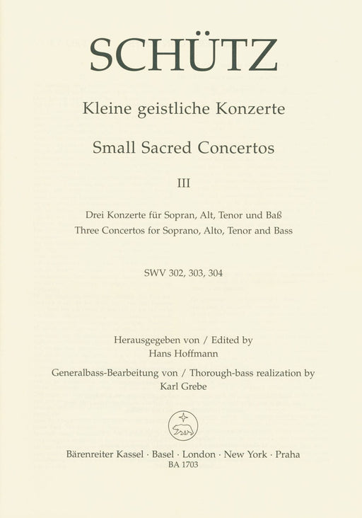 Small Sacred Concertos, Volume 3 -drei Concertos for Soprano, Alto, Tenor and Bass- 3 Concertos 協奏曲 中音 協奏曲 騎熊士版 | 小雅音樂 Hsiaoya Music