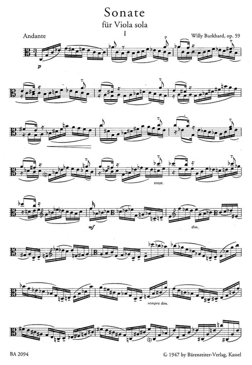 Sonate für Solobratsche (1939) op. 59 (Sonate für Viola solo) 布哈德威利 獨奏 中提琴 獨奏 騎熊士版 | 小雅音樂 Hsiaoya Music