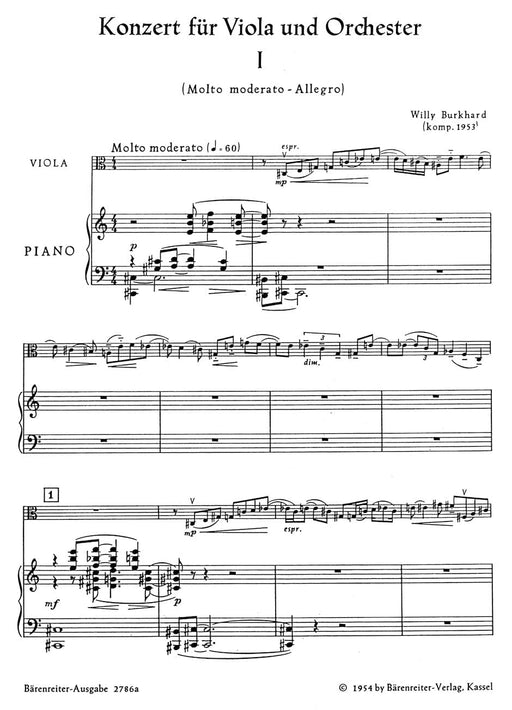 Concerto for Viola and Orchestra op. 93 (1953) 布哈德威利 協奏曲 中提琴 管弦樂團 騎熊士版 | 小雅音樂 Hsiaoya Music